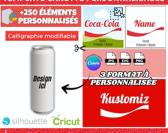 Coca-Cola Can Label Template | Customizable Beverage Packaging | Compatible with Cutting Templates | 250+ PNG Elements
