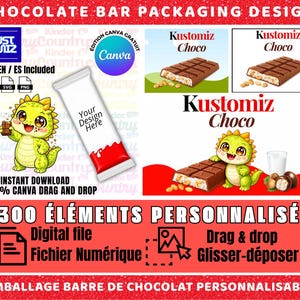 Chocolate Bar Kinder Template Canva Editable | Custom Candy Wrapper | Chocolate Packaging Design | Party Favor Printable | Instant Download