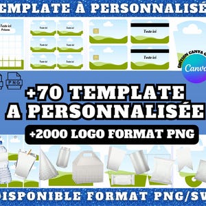 Lot de +70 template avec logo personnalisables sur CANVA, intégrant plusieurs +2000 logo au format PNG| chips, canette, chocolat, accessoire