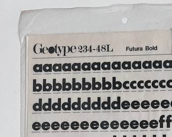 Geotype Vintage Rub-on Graphic Art Letters & Numbers Font - Futura Bold 234-48L. Like lettraset