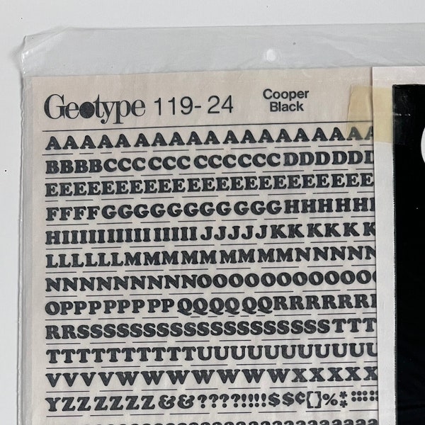 Geotype Vintage Rub-on Graphic Art Letters Font - Cooper Black 119-24. Like lettraset