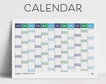 Minimalist Year-at-a-Glance Printable Calendar | Digital Wall Planner 2024 | Instant Download