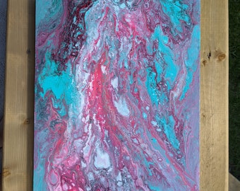 Fluid Art, pink & turquoise, Abstract Art. Original Art on Canvas. Painting, flow