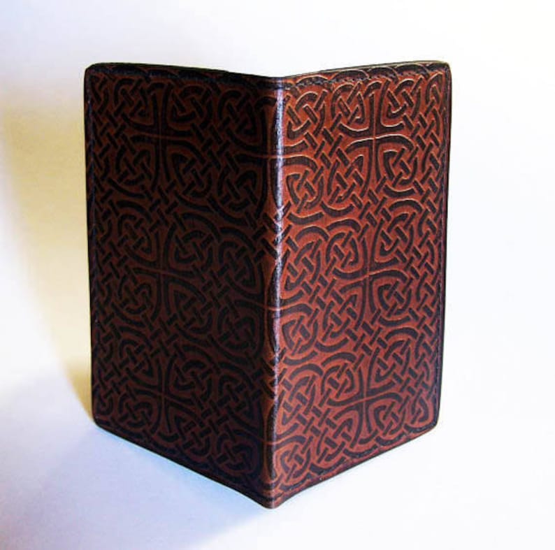 Brown Leather Checkbook Cover with Celtic RopeKnot Design Leather Check Book Holder