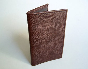 Heavily Textured Brown Leather Checkbook Cover - Shrunken Grain Brown Leather Check Book Holder