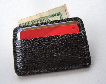 Black Shark Credit Card Wallet - Use for Credit Cards, Drivers License etc. - Genuine Black Sharkskin Wallet - Handmade