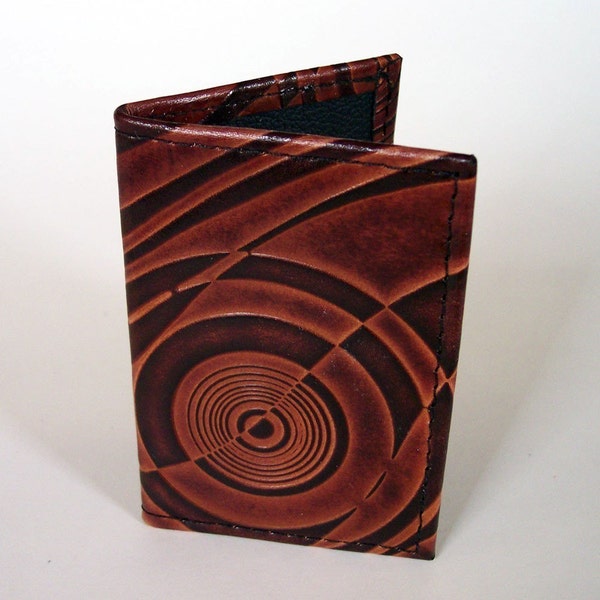 Leather card holder - Art Deco Pattern Leather - Use for Business Cards, Credit Cards etc. - IMMEDIATE SHIPPING
