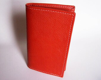 Tangerine Leather Checkbook Cover - Tangerine Red Leather Check Book Holder