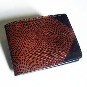 Handmade Brown Leather Wallet - Thin Bi-fold with Kaleidoscope Design - Men's Leather Wallet - "A" Style Interior