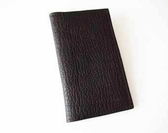 Heavily Textured Black Leather Checkbook Cover - Shrunken Grain Black Leather Check Book Holder