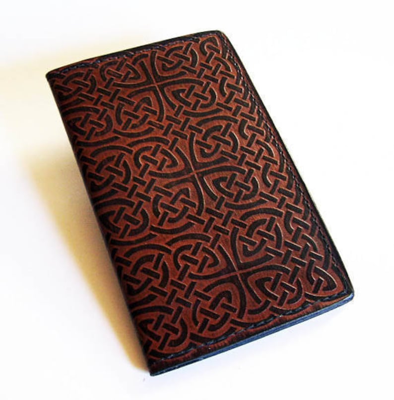 Brown Leather Checkbook Cover with Celtic RopeKnot Design Leather Check Book Holder