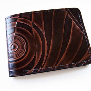 Handmade Brown Leather Wallet - Thin Bi-fold with Art Deco Design - Men's Leather Wallet - ""B" Style Interior