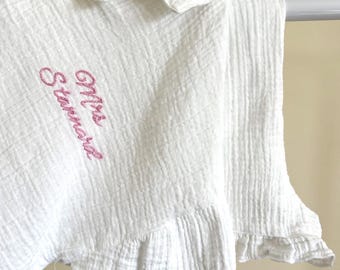 Hand Embroidered Bride Personalisation Service | Custom Wedding Morning PJs | Mrs Name | Wedding Date