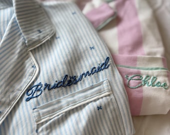 Bridesmaid Pyjamas Personalisation Service | Hand Embroidered Name, Bridal Role | Wedding Morning PJs | Bridal Gift