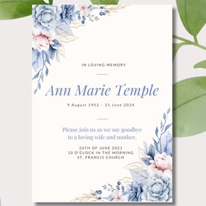 Modèle personnalisable d'invitation aux funérailles - Carte commémorative gracieuse - Modèle modifiable sur toile