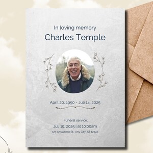 Invitation commémorative minimaliste moderne - Modèle de toile modifiable - Carte de célébration de la vie
