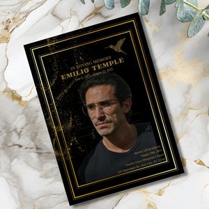Plantilla personalizable de invitación a funeral: tarjeta conmemorativa de lujo con foto - Diseño editable en Canva