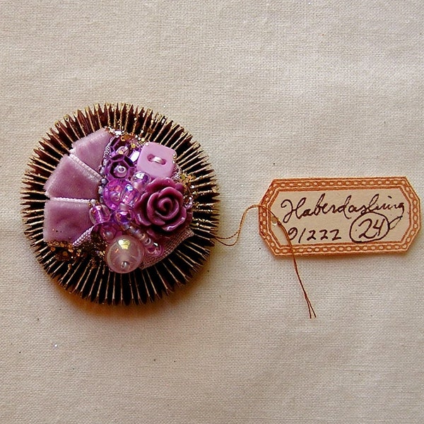 Lilac purple Treasure chest miniature mixed media beaded gilded rosette ornament