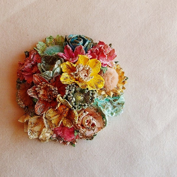 Menta azul amarillo rosa crema narcisos terciopelo margaritas lirios flores brillo rosas hechas a mano Vintage estilo Millinery flor corsage