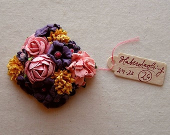 Violet pink yellow Vintage style handmade roses blossoms Millinery flower square patch corsage