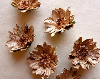 Almond Dahlias pearl glittered hand crafted vintage style millinery flower embellishments
