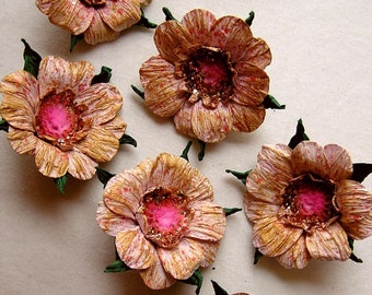 Shell Pink camellias gilded painterly hand crafted vintage style millinery flower embellishments