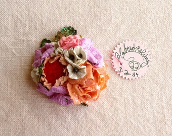 Apricot orchid white coral - Vintage style roses blossoms Millinery flower glittered micro corsage