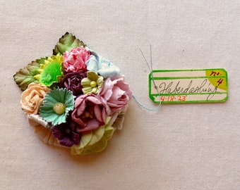 Purple green aqua pink peach Roses velvet daisies blossoms Vintage style Millinery flower micro corsage