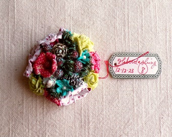 Turquoise red white green Enchanted Forest - vintage style glittered floral holiday mini corsage