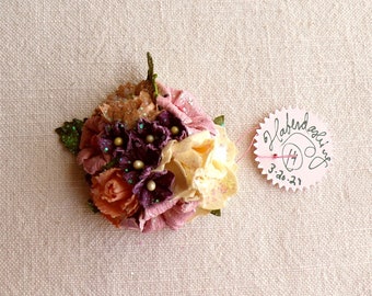 Mauve apricot hazelnut cream violets - Vintage style roses blossoms Millinery flower glittered micro corsage