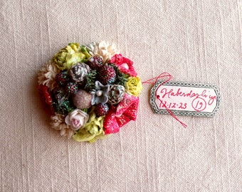 Red white chartreuse blue Enchanted Forest - vintage style glittered floral holiday mini corsage