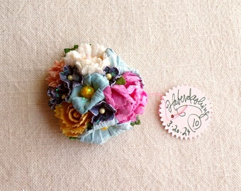 Pink white yellow blue violets - Vintage style roses blossoms Millinery flower glittered micro corsage