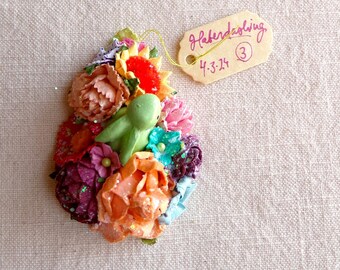 Petite pastel green Bunny - multicolor Handmade Roses velvet daisies blossoms Vintage style spring Millinery flower glittered corsage