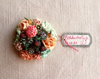 Mint aqua pink peach red mushroom Enchanted Forest - vintage style glittered floral holiday mini corsage
