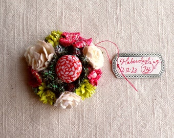 White coral chartreuse red mushroom Enchanted Forest - vintage style glittered floral holiday mini corsage