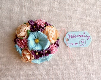 Sky blue pink peach violets Roses blossoms Vintage style Millinery flower spring micro corsage