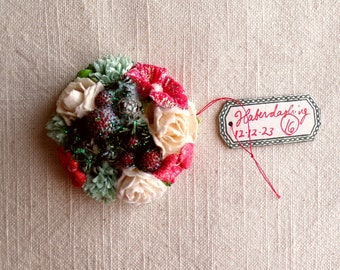 Aqua white red Enchanted Forest - vintage style glittered floral holiday mini corsage