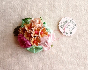 Mint apricot sugar pink coral - Vintage style roses blossoms Millinery flower glittered micro corsage