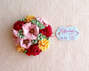 Cherry red yellow mint pink Roses blossoms dahlias Vintage style Millinery flower spring micro corsage