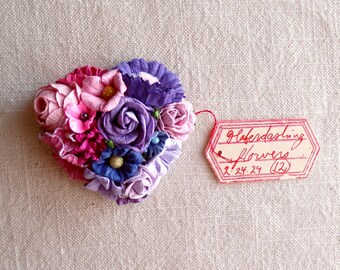 Bubble gum pink purple ombre Millinery flowers velvet daisies Handmade Roses Vintage style heart micro corsage