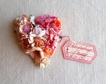 Strawberry pink peach ombre Handmade Roses blossoms Vintage style valentine Millinery flower heart corsage