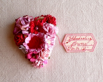 Red berry pink Handmade Roses blossoms Vintage style valentine Millinery flower heart corsage