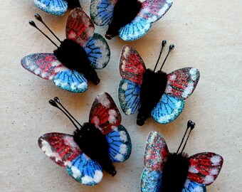 Cherry red pink black Watercolor embellishments sparkly butterflies vintage style pipe cleaner ornaments