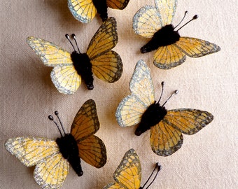 Sunny yellow Watercolor embellishments - sparkly butterflies vintage style pipe cleaner ornaments