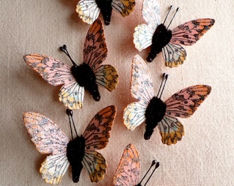 Blush pink apricot white black Watercolor embellishments - sparkly butterflies vintage style pipe cleaner ornaments