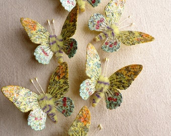 Yellow green blue red lavender Watercolor embellishments - sparkly butterflies vintage style pipe cleaner ornaments
