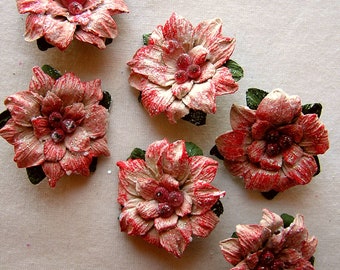 Cherry almond sugared Poinsettia hand crafted vintage style Christmas millinery flower embellishments
