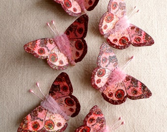 Burgundy red pink Watercolor embellishments - sparkly butterflies vintage style pipe cleaner ornaments