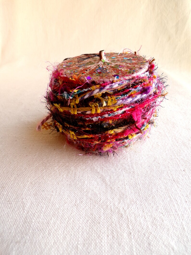 Carnival Spool no. 24 red pink yellow teal black mix tinsel tassel yarn trim image 2