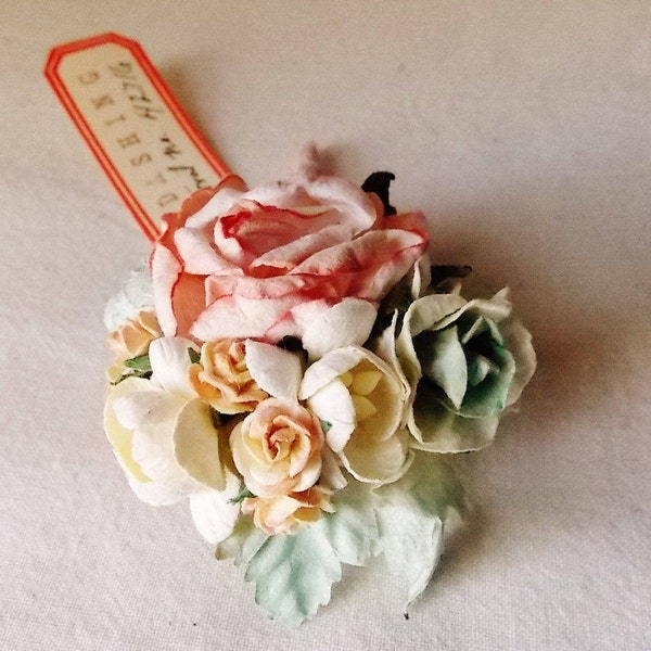 Peach cream Green Tea Rose Mixed bunch Vintage style Millinery Flower spray floral Bouquet